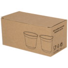 A cardboard box with line drawings of two cups on the side. The text reads RCS Certified recycled Espresso cup set. The box is plain with no other visible markings.