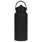 A matte black reusable water bottle with a sturdy handle and a secure screw-top lid, set against a plain white background.