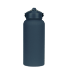 A matte dark blue water bottle with a rounded, screw-on cap. The bottle has a simple and sleek design, suitable for everyday use or sports activities. The cap features two circular seals on either side, enhancing its modern aesthetic.