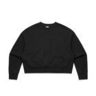Plain black crewneck sweatshirt laid flat on a white background.