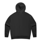 Black hooded sweatshirt shown from the back on a plain white background.