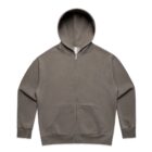 Gray zip-up hoodie with front pockets, displayed flat on a white background.