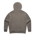 Back view of a plain gray hooded sweatshirt with long sleeves and no visible logos.