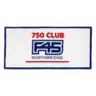A rectangular white towel with a blue border featuring the text 750 Club in red and F45 Northbridge in blue, centered on the towel.