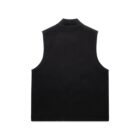 A black sleeveless vest with a high collar, displayed on a white background, showing the back view. The fabric appears smooth and the design is minimalist.