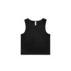 Sleeveless black tank top displayed on a plain white background. The fabric appears smooth and lightweight, with a round neckline and straight hem.