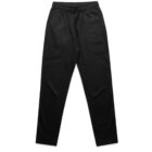 A pair of black sweatpants with an elastic waistband and drawstring, laid flat on a white background. The pants have a relaxed fit with straight legs.