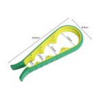 A green and yellow jar opener with a curved, ergonomic design. It has measurements indicating various ring sizes: 2.2 cm, 3.5 cm, 5.2 cm, and 7.2 cm. Overall dimensions are 22.5 cm in length and 8.5 cm in width.