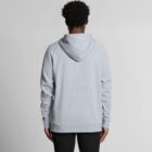 Person wearing a light gray hoodie facing away, standing against a plain background.