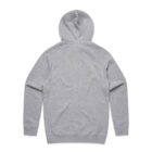Gray hooded sweatshirt shown from the back on a white background.