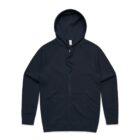 Black zip-up hooded sweatshirt with drawstrings, laid flat on a white background.