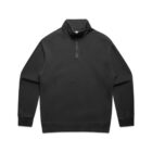 Black quarter-zip pullover sweatshirt with a high collar, laid flat on a white background.