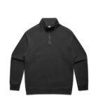 Black quarter-zip pullover sweatshirt with long sleeves, laid flat on a white background.