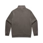 Back view of a plain, long-sleeve, gray sweatshirt with a collar.