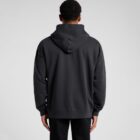 Person wearing a black hoodie and black pants, standing with their back to the camera.
