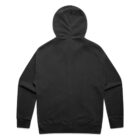Black hooded sweatshirt shown from the back, with sleeves and hood visible.