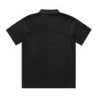 Back view of a solid black short-sleeve shirt with a collar, displayed on a plain white background.