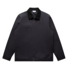 A black zip-up jacket with a collar, featuring a front chest pocket and two side pockets. The jacket has a structured design, suitable for casual or semi-formal wear.