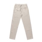 Beige linen pants with an elastic waistband, displayed on a white background. The pants have a relaxed fit with straight legs, suitable for casual wear.