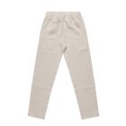 Back view of light beige pants with an elastic waistband and two back pockets, laid flat on a white background.