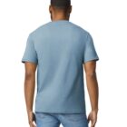 A person wearing a blue T-shirt and jeans is shown from the back, standing against a plain white background. Their arms hang by their sides.