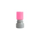 A pink cylindrical bottle cap with a gray screw-on base, isolated on a white background. The cap appears smooth and glossy.