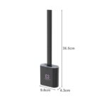 A sleek black handheld cleaning brush with a tall, narrow design measuring 36.5 cm in height, 9.8 cm in width, and 4.3 cm in depth. It features a purple logo on the base.