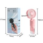 A portable neck hanging spray fan is displayed alongside its packaging. The fan is pink, shown with detailed measurements: 171mm tall in the box, and fan dimensions of 162mm high, 61mm wide, and 50mm thick.