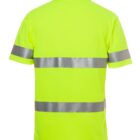Bright yellow high-visibility shirt with gray reflective horizontal stripes across the chest and waist. The shirt has short sleeves and a black collar. The back of the shirt is visible in the image.