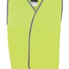 A bright yellow high-visibility safety vest for kids, intended for ages 6 to 10. The vest has dark gray edging and is sleeveless, with a label at the back of the neck.