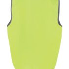 Bright yellow safety vest with gray trim, shown from the back.