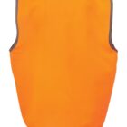 A bright orange safety vest with grey trim is shown. The vest is displayed from the back, featuring a simple sleeveless design.