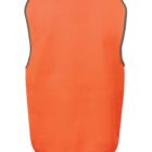 Back view of an orange safety vest with dark trim around the edges. The vest is plain with no visible logos or markings.