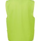 Back view of a bright yellow high-visibility safety vest with a simple design. No patterns, logos, or pockets are visible on the vest.