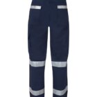 Navy blue work pants with reflective silver stripes around the legs and pockets. The pants have a relaxed fit and feature multiple pockets, including cargo-style pockets on the sides.