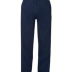 Navy blue pair of straight-leg trousers with a button and zipper closure. They have belt loops and side pockets, displayed against a white background.