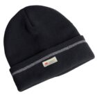 Black beanie with a folded brim featuring a small 3M Thinsulate label. There is a thin, light gray stripe running around the brim.