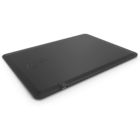 A black wireless charging pad with a sleek, rectangular design is shown. It features a subtle wireless charging symbol on the surface and a small port on one side. The pad is set against a plain white background.