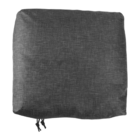A square, dark gray cushion with a subtle textured pattern and two drawstrings at the bottom.