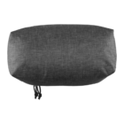 A rectangular black fabric bag with a textured surface. The bag has a cinch cord with plastic toggles at the bottom.