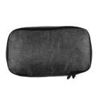 A rectangular, dark gray fabric pouch with a textured appearance. It has a zipper closure with two zipper pulls, positioned at the bottom of the image. The pouch is simple and unadorned.