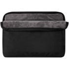 Black laptop sleeve with a zippered opening, partially revealing a soft, gray, plush lining.