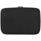 A black rectangular laptop sleeve with a smooth fabric texture. It has a zipper closure along the top edge. The design is simple and minimalist, with no visible branding or additional features.
