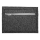 A rectangular gray felt laptop sleeve with a minimalistic design, featuring a diagonal zipper with an arrow graphic indicating direction to open. The material appears soft and durable, suitable for protecting electronic devices.