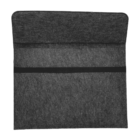 Image shows an open dark gray felt sleeve with a minimalist design. The sleeve is rectangular with a flap extending from the top and a horizontal band across the middle for securing contents, suitable for holding a tablet or small laptop.