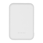 A white power bank with rounded edges and five small LED indicator lights on its surface, set against a plain white background.