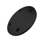 A black circular disc with a smooth surface and four recessed holes arranged near the edge. The disc is displayed at an angle against a white background.