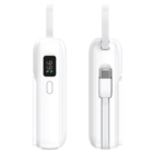 Front and side view of a white handheld device with a digital display, button, and extendable strap. The display shows an S and a Q with accompanying indicators. The side view displays a retracted mechanism.