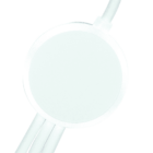 A close-up image of a white, round device with two cables extending from it on a white background. The design is minimalistic and modern, with a circular shape and smooth surface.
