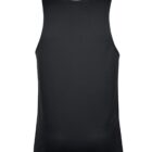 A sleeveless black sports tank top with a textured fabric. It has a round neckline and a straight hem, displayed flat against a plain white background.